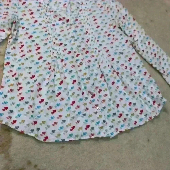 JANE & DELANCEY Flowy Ruffle Rainbow Heart Button Roll Tab Sleeve Blouse Women M - Picture 2 of 11